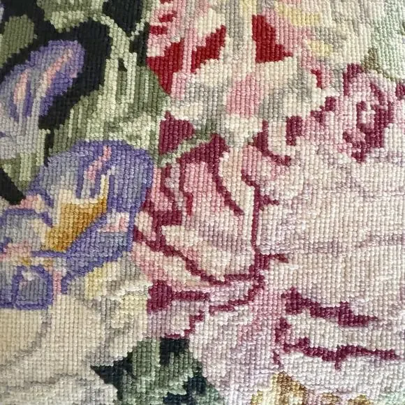 Floral Needlepoint Pillow About 13”x13” White Backing - Picture 2 of 4